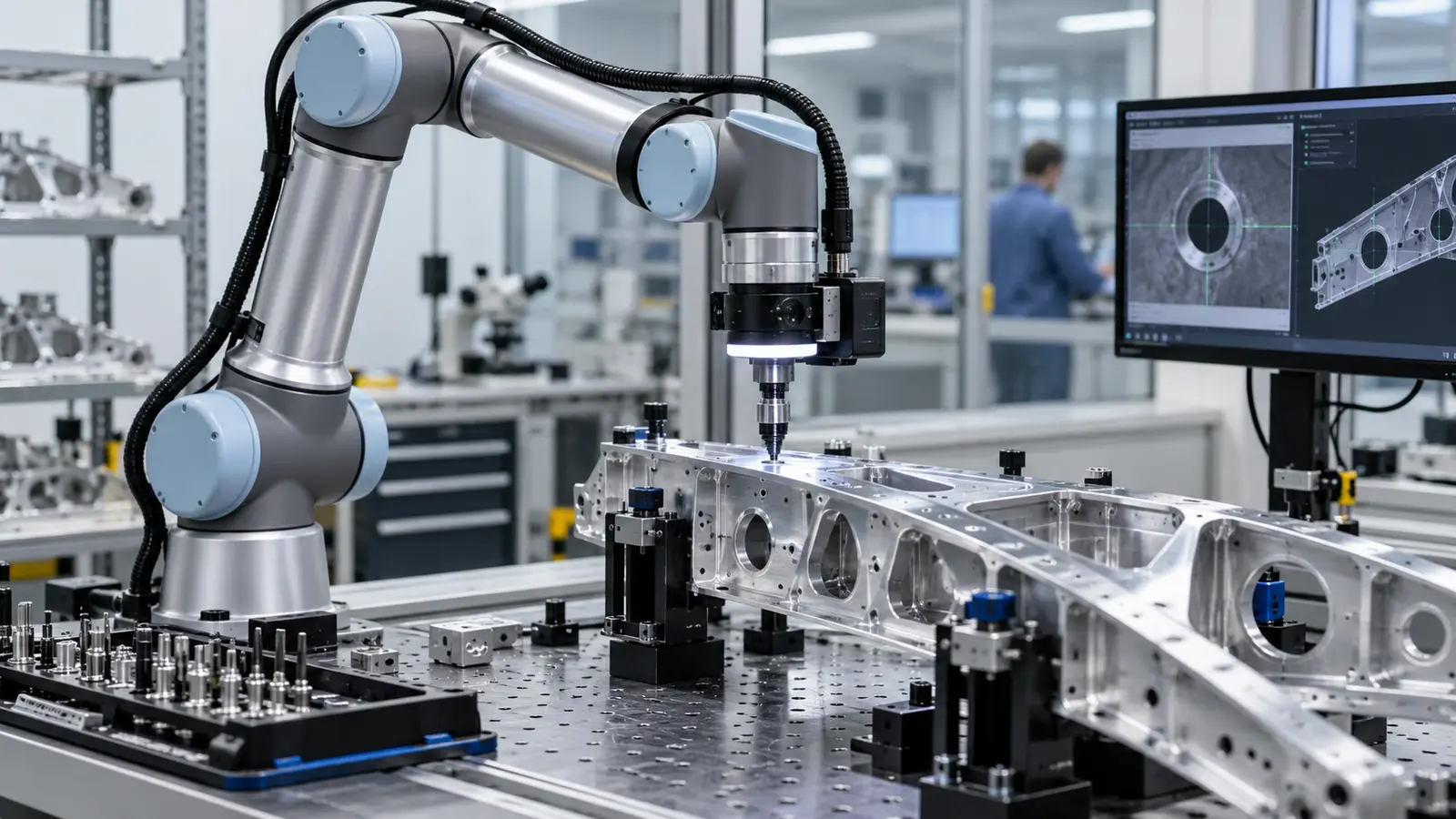 Generic collaborative robot in a precision aerospace engineering cell